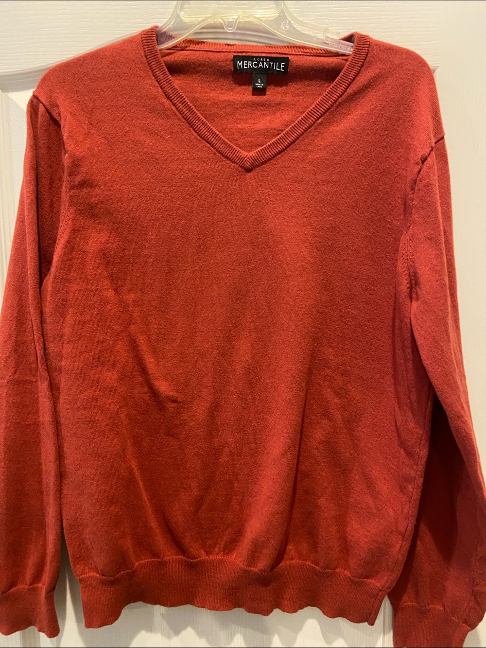 J. Crew Men’s V‑Neck Sweater in Rust Red